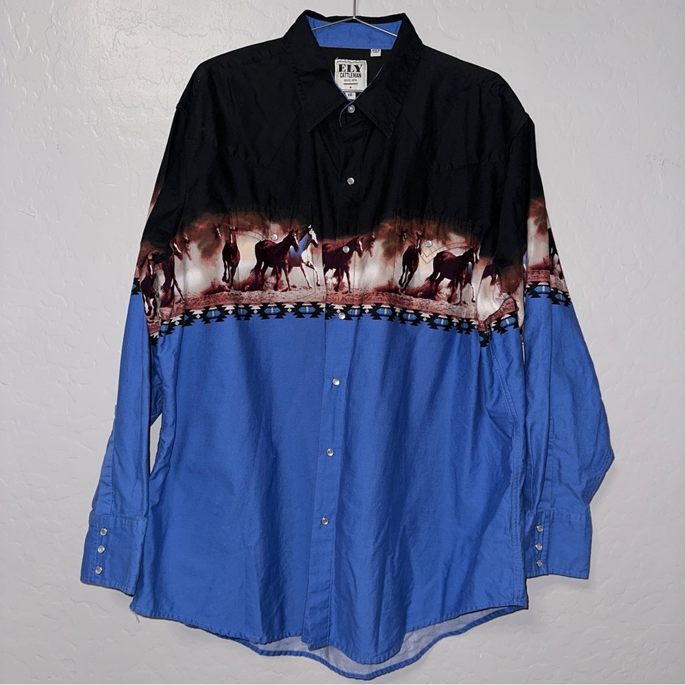 RARE Ely Cattleman Mens Size 2XL Western Shirt Long Sleeve Pearl Snap Horse
